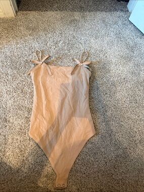 American Eagle Outfitters Beige Tie-Shoulder Bodysuit